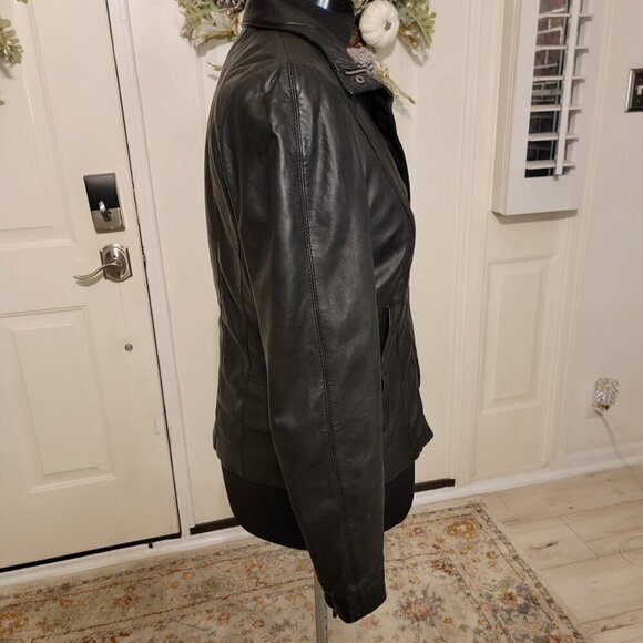 Andrew Marc Black Leather Moto Biker Jacket Women’s L | Classic Streetwear - Picture 5 of 12